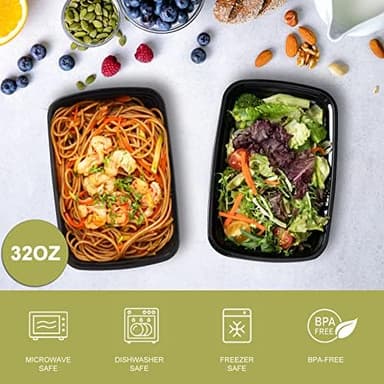 50 Pack- Meal Prep Containers 32oz, Plastic Food Prep Containers Reusable, Leakproof To Go Food Containers with Lids, BPA-Free, Microwave/Dishwasher/Freezer Safe - Image 3