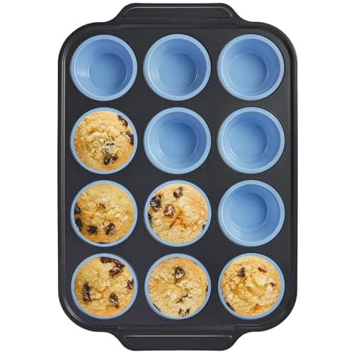 Silicone Muffin Pans for Baking with Metal Frame, Egg Bite Molds, Cupcake Pans 12 Regular Size, Muffin Tins Easy to Pop Nonstick Non Toxic Bakeware for Oven,Blue - Image 1