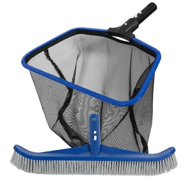 POOLAZA Aluminum Frame Pool Skimmer Net & 16.5'' Pool Brush Head, Deep Bag Pool Net Skimmer & Pool Brushes for Cleaning Pool Walls, Professional Pool Cleaning Kit for Above Ground Pool &Inground Pools - Image 1