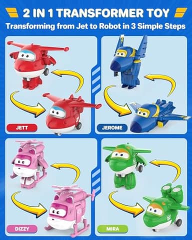 Super Wings Toys, Transformable Toys 2 Inch, Airplane Toy for Kids 3-5 Years Old, 15 Packs Transforming Jet Playset, Real Mobile Wheels, Birthday Party Supplies for Preschool Boys and Girls - Image 2