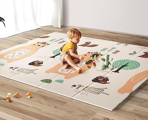 UANLAUO Foldable Baby Play Mat, Extra Large Waterproof Activity Playmats for Babies,Toddlers, Infants, Play & Tummy Time, Foam Baby Mat for Floor with Travel Bag (Bear(71x59x0.4inch)) - Image 1