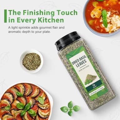 Soeos Basil Leaves, 5 oz (142g), Cut and Sifted, Dried Basil Leaves, Pairs Well with Pasta, Salad, Pizza, Sauces, Poultry, An Essential Seasoning for Cooking and Garnishing - Image 9