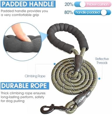 BAAPET 2/4/5/6 FT Dog Leash with Comfortable Padded Handle and Highly Reflective Threads for Small Medium and Large Dogs (5FT-1/2'', Olive Green - Image 4