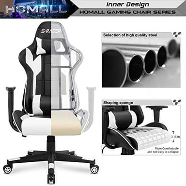 Homall Gaming Chair, Office Chair High Back Computer Chair Leather Desk Chair Racing Executive Ergonomic Adjustable Swivel Task Chair with Headrest and Lumbar Support (White) - Image 6
