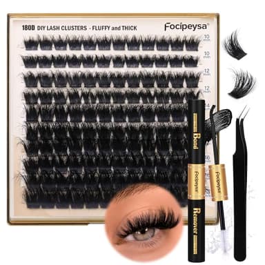Eyelash Extension Kit Thick Lash Clusters Kit 10-18mm Volume Clusters Lashes 180D Individual Eyelashes Kit with Lash Bond, Lash Remover, Lash Applicator DIY Lash Extension by Focipeysa - Image 9