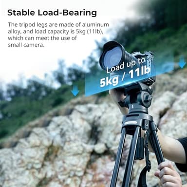 SmallRig AD-50 Lite Video Tripod, Heavy Duty Tripod with 360°Fluid Head, 62" Aluminum Alloy Travel Tripods with QR Plate, Lift Rope, Load up to 11lb for DSLR, Camcorder, Camera - Image 3