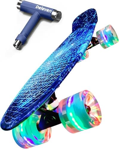 Deleven 22" Skateboard with Bright LED Wheels, Skate Tool, ABEC 7 Bearings - for Kids Beginners Adults - Image 1