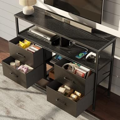 Rolanstar TV Stand with Power Outlets and LED Light, 4 Fabric Drawers Entertainment Center for 32/45/55 inch TVs, Media Console with Storage for Living Room or Bedroom, Black - Image 2