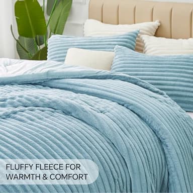 BEDELITE Fleece Twin Comforter Set -Super Soft & Warm Fluffy Light Blue Bedding, Luxury Fuzzy Heavy Bed Set for Winter with 1 Pillow case - Image 6