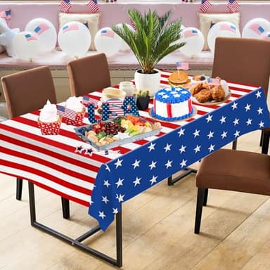 2 Pack 4th of July Tablecloth - Patriotic American Flag Table Cloth, Plastic Disposable Rectangle USA Star Stripe Table Cover for Memorial day, Fourth of July Independence Day Decorations, 54" x 108" - Image 6