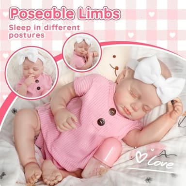 Jirachi Realistic Reborn Baby Dolls, 18 Inch Real Life Full Body Vinyl Sleeping Baby Girl, Newborn Lifelike Reborn Baby Dolls with Pink Clothing Set - Image 4