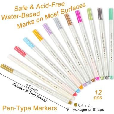 Sunshilor Metallic Markers Fine Point Metallic Marker Pens for Black Paper, Rock Painting, Easter Egg, Halloween Pumpkin, Card Making, Metal, Ceramic, Wine Glass, Set of 12 - Image 3