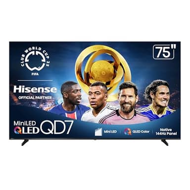 Hisense 75" Class QD7 Series Mini-LED 4K UHD Smart Fire TV (75QD7QF, 2025 Model) - QLED, Native 144hz, HDR10+, Dolby Vision, Dolby Atmos, Game Mode Pro, ALLM, Alexa Built in with Voice Remote, Black - Image 1