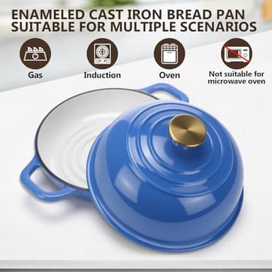 Tioncy Enameled Bread Dutch Oven with Lid for Sourdough Baking 5 Quart Round Cast Iron Dutch Oven Pot Bread Bakers for Kitchen Homemade Cookware Gifts Roasting Frying Cooking Stewing(Blue) - Image 3