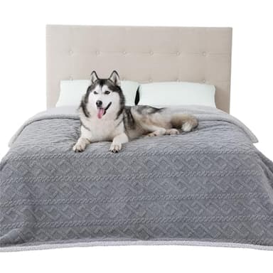 Bedsure Waterproof Dog Blankets for Bed - Pet Blanket for Bed Couch Protector Washable, Premium Jacquard Coral Fleece Cat Throw Blanket, Soft Plush Reversible Furniture Protection, King, 86x108, Grey - Image 1