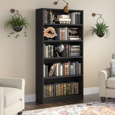 Bush Furniture Universal Tall 5 Shelf Bookcase in Black, Vertical Storage and Display Bookshelf for Home Office or Living Room Organization - Image 2