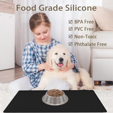 Extra Large Pet Food Mat for Dogs, 32''x24'' Waterproof Dog Feeding Mat, Non-Slip Silicone Dog Bowl Mat for Floors, Easy Clean Pet Water Mat Tray (Dark Gray) - Image 5