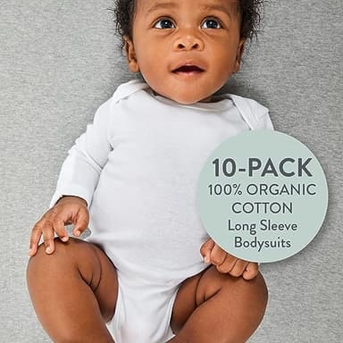 HonestBaby 10-Pack Long Sleeve Bodysuits One-piece 100% Organic Cotton for Infant Baby Boys, Girls, Unisex , Honestly Pure White, 24 Months - Image 2
