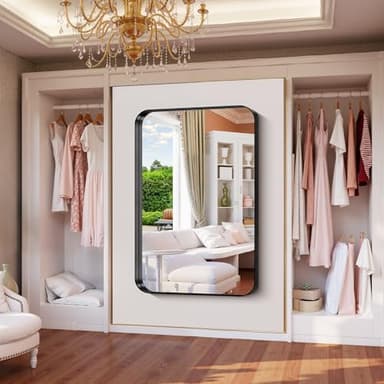 FORBATH 55x36 Inch Large Bathroom Mirror for Double Sinks, Brushed Black Deep Frame Wall Mirror with Rounded Corners, Anti-Rust Tempered Glass for Modern Farmhouse Vanity (Horizontal/Vertical) - Image 6