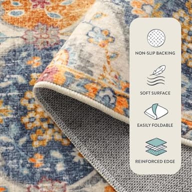 Lahome Moroccan Hallway Runner Rug, 2'5''x8' Ultra-Thin Washable Runners for Hallways Kitchen, Oriental Laundry Room Rug Non-Slip Vintage Long Carpet for Entryway Bedroom Bathroom, Cream/Multi - Image 8