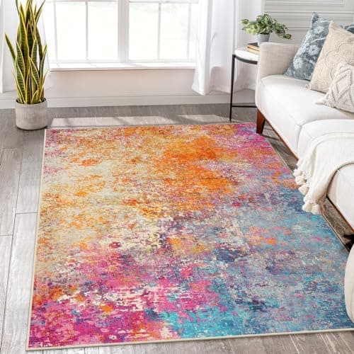 Lahome Modern Abstract Washable 5x7 Area Rugs for Living Room, Colorful Soft Bedroom Rug Low Pile Non Slip,Stain Resistance Dining Room Carpet for Nursery Office Entrance Home Office Decor - Image 1