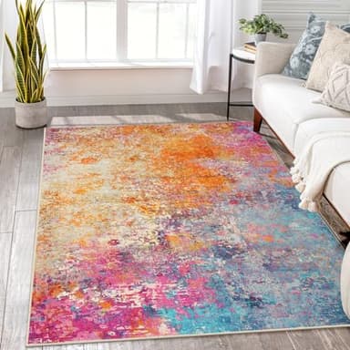 Lahome Modern Abstract Washable 5x7 Area Rugs for Living Room, Colorful Soft Bedroom Rug Low Pile Non Slip,Stain Resistance Dining Room Carpet for Nursery Office Entrance Home Office Decor - Image 1