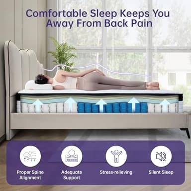 KUDSQ Queen Size Mattress, 10 Inch Queen Mattress in a Box with Memory Foam and Pocket Spring for Pressure Relief & Comfort Sleep, Medium Firm Feel, Fiberglass Free Bed in a Box/CertiPUR-US - Image 4