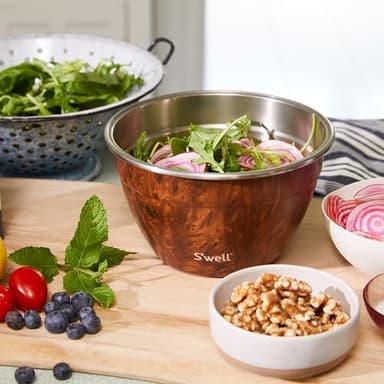 S’well Stainless Steel 64oz Salad Bowl Kit, Teakwood Finish, Includes 2oz Condiment Container and Removable Tray, Leak-Proof and Easy to Clean, Dishwasher Safe - Image 5