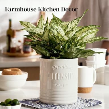 DOWAN 7.2″ Extra Large Kitchen Utensil Holder, Farmhouse Utensil Holder for Countertop, Ceramic Utensil Crock with Protection Cork Mat, Utensil Organizer for Kitchen Decor & Housewarming Gift, White - Image 7