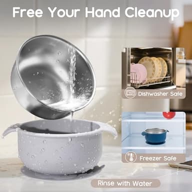 Bella's Friends Stainless Steel and Silicone Baby Bowls with Suction 3 Pack, 4.3” for Toddlers Kids Feeding, Non-Slip, Non-Toxic, Mess-Free, Dishwasher Safe, Fit High Chair Size, beige green blue - Image 7