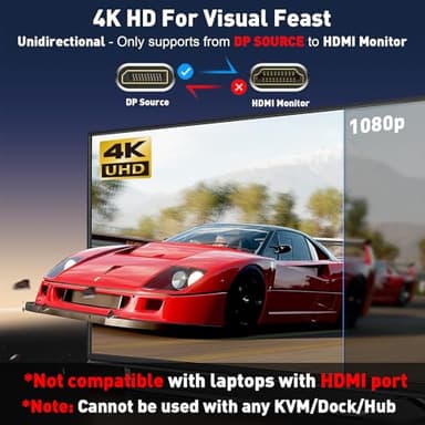 UANTIN 4K DisplayPort to HDMI Cable 6Ft, Uni-Directional Only, DP 1.2 (Source) to HDMI 1.4 (Display), 4K@30Hz, 2K@60Hz, Display Port Braided Cord for AMD, NVIDIA, Dell, Monitor - Image 2