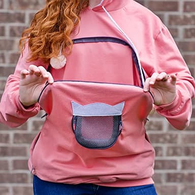 ALYC Pet Carrier Hoodie Cat Dog Pouch Holder Sweatshirt Large Pocket Pullover Shirt with Cat Ear for Women (Pink, Medium) - Image 3