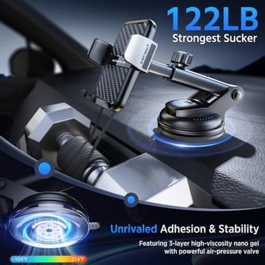 ACMEZING 3-in-1 Car Phone Holder [122+LBS Strongest Suction & Stable Clamp Arm] 360° Adjustable Mount, Cell Phone Holders for Your All Car Models for Dashboard Vent, All Smartphones, Black - Image 3