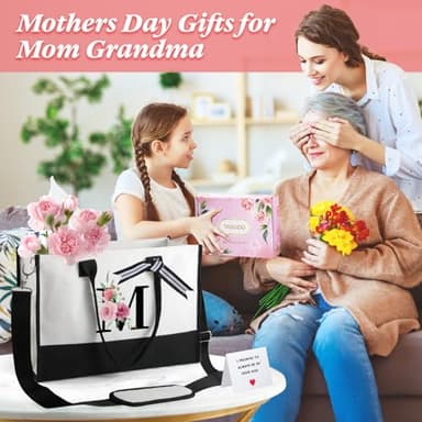 TRSODD Birthday Gifts for Women Mothers Day Gifts for Mom Wife Grandma Daughter Sister Teacher Appreciation Gifts Initial Tote Bag with Adjustable Shoulder Strap and Makeup Bag V - Image 2