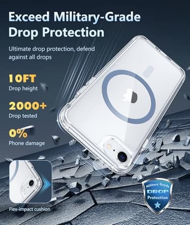 FNTCASE for iPhone SE 3rd(2022) Case: iPhone SE 2nd(2020) Case Magnetic Military Grade Drop Protection Anti Yellowing Cell Phone Cover - Shockproof Protective Transparent Cases - 4.7 inch(F-Blue) - Image 4