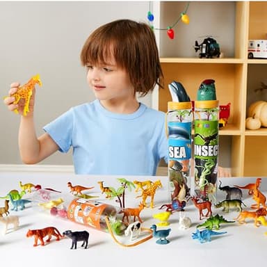JOYIN 69 Pcs Small Animal Figures, Mini Jungle Toy Set with Sensory Bin, Realistic Wild Forest Playset, Zoo, Ocean, Farm Animals Figurines, Dinosaur Party Favors, Gifts for Boys and Girls, Kids 3-5 - Image 2