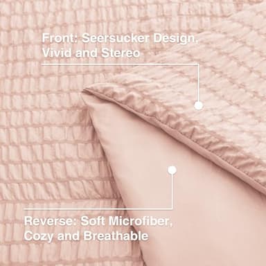 Love's cabin Seersucker Pink Twin Comforter Set 5 Pieces, All Season Bedding Set, Twin Bed in a Bag Comforter Set with Comforter, Flat Sheet, Fitted Sheet, Pillowcase and Pillow Sham - Image 4