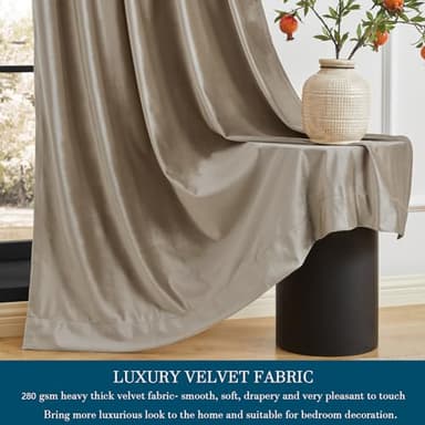 PRIMROSE Taupe Curtains 96 inch for Living Room,2 Panels Velvet Drapes Blackout Rod Pocket Back Tab Window Treatment Room Darkening Decorative Thick Curtains for Bedroom - Image 4
