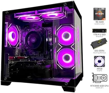 Gaming Desktop Computer PC,AMD Ryzen 5 5600,RTX3050 6GB,32GB RAM and 1TB M.2 NVMe PCle,ARGB Fan,WiFi,Game Design Office Console,Sea View Room,Prebuilt Gaming PC Tower - Image 3