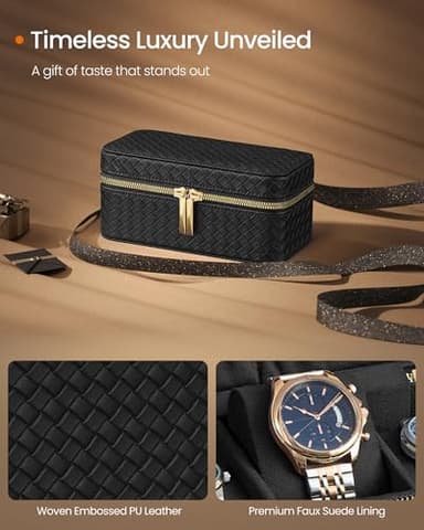 SONGMICS HOME RONNE Collection - 3-Slot Mens Jewelry Box, Watch Travel Case, PU Leather Watch Box, 3.9 x 7.9 x 3.5 Inches, Gift Idea, Ink Black Surface, Ink Black Lining UJWB017B01 - Image 3