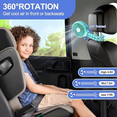 WiHoo Portable Stroller Fan, 11H Ultra-long Battery Life 3 Speed 360°Rotate, USB Rechargeable or Battery Operated Cooling Clip On Personal Fan for Baby Crib Travel Car Seat Blue - Image 5