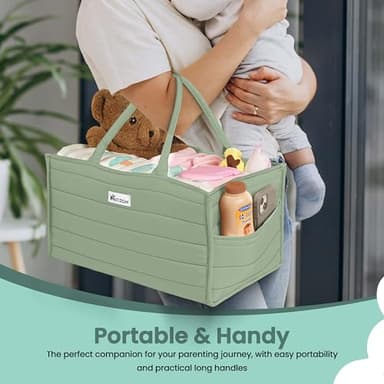 Baby Diaper Caddy Organizer, Stylish Storage Basket for Newborn Essentials & Diaper Station, Functional Changing Table Organizer. (Sage Green) - Image 4