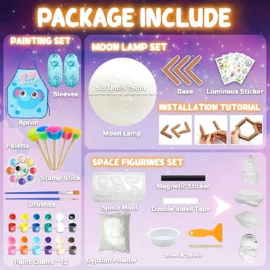 Goody King Paint Your Own Moon Lamp Kit, DIY 3D Space Moon Night Light, Crafts for Teens Girls Boys, Arts & Crafts for Kids Ages 8-12, Art Supplies Christmas Craft Birthday Gift for Kids Ages 3+ - Image 2