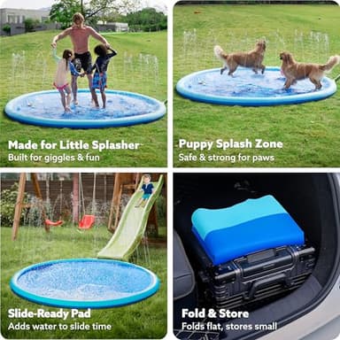 SLOOSH 120" Non-Slip Splash Pad Sprinkler - Outdoor Water Toys Play Mat for Toddlers Kids Dogs, Outside Thickened Sprinkler Pool Party Durable Backyard Fountain for Girls Boys Pets(120in, Blue) - Image 5