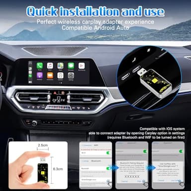 Mini Wireless Carplay Adapter for iPhone, 2025 2 in 1 Stable Universal Wireless carplay Adapter, Fast Convert Factory Wired to Wireless CarPlay Dongle Cars for auto for Android for Apple for iOS - Image 6