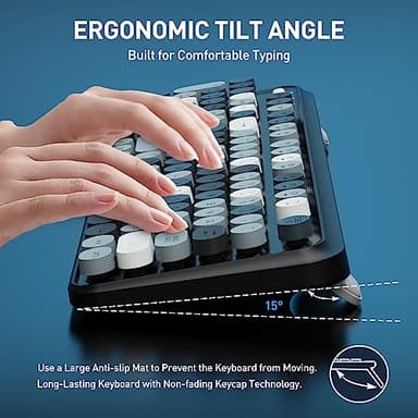 Keyboard and Mouse Wireless,Cute Retro Wireless Keyboard Mouse Combo with Round Key,2.4Ghz Dropout-Free Connection,Typewriter Keyboard Mouse Set for PC Laptop Desktop Computer-Grey Colorful - Image 8