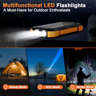 WONGKUO Solar Charger Power Bank - 49800mAh Solar Phone Charger with USB-C in/Output, QC 3.0 Fast Charging with LED Flashlight, Portable Power Bank Built-in 4 Cables, IP65 Waterproof Fits for Outdoor - Image 6