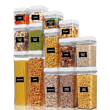 Vtopmart 14 PCS Airtight Food Storage Containers Set, BPA Free Plastic Kitchen Pantry Organizer, with Easy Lock Lids for Pasta Spaghetti Cereal Snack Flour Sugar Rice Organization, Include 24 Labels - Image 1
