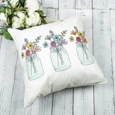 ONWAY Spring Farmhouse Throw Pillow Cover 18x18 Floral Bloom Vase Pillowcase Flowers Spring Summer Patio Decorations Cushion Case for Sofa Couch Home Bed - Image 2