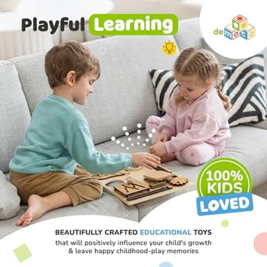 Montessori Busy Board for Toddlers, Premium Wooden Toddler Busy Board for 1 2 3 Year Old with 10 Educational Activities for Fine Motor Skills, Sensory Activity Toy for Travel, Gift for Boys & Girls - Image 9